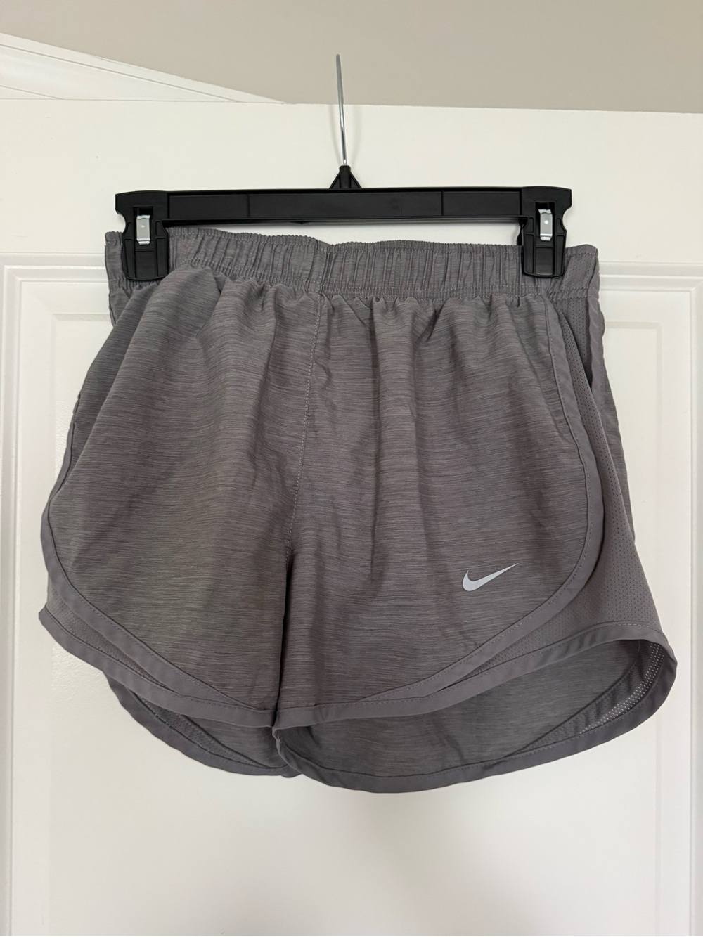 Nike Women's Gray Athletic Running Shorts with White Swoosh